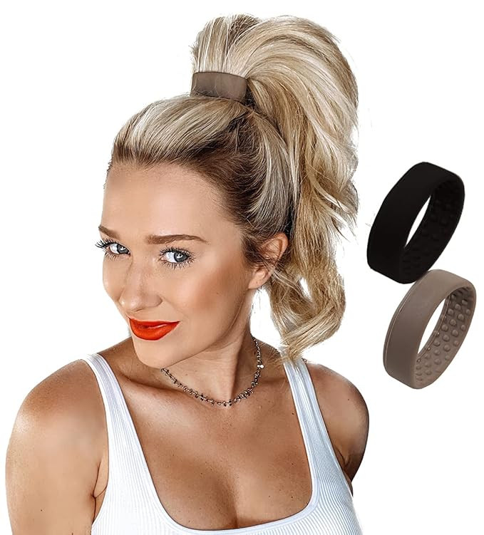 PONY-O 2 Pack Black and Light Brown Original Patented Hair Accessory, Ponytail Holder, Hair Tie A... | Amazon (US)