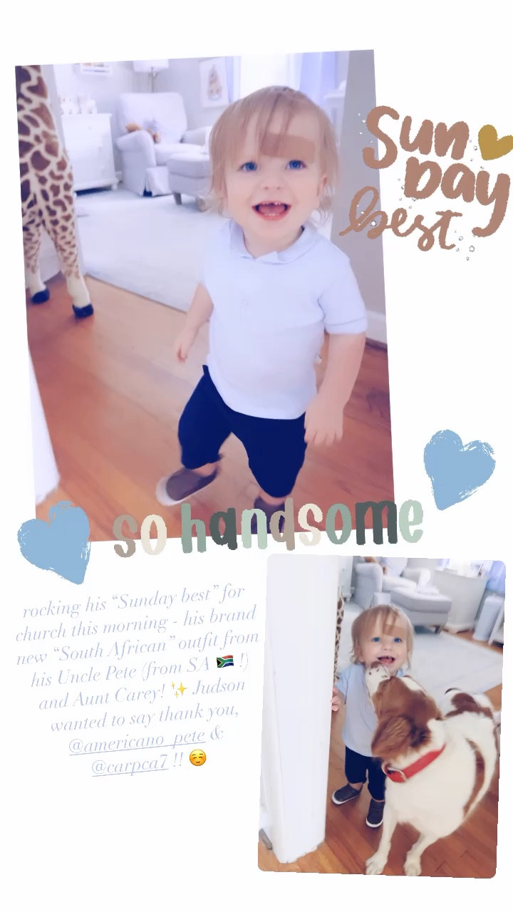 rocking his “Sunday best” for church this morning - his brand new “South African” outfit from his Uncle Pete (from SA 🇿🇦 !) and Aunt Carey! ✨ Judson wanted to say thank you, @americano_pete & @carpca7 !! ☺️

#LTKfamily #LTKhome #LTKbaby