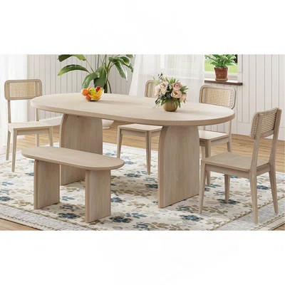 6 Piece Dining Table Set With Bench,Oval Kitchen Table Chairs Set For 6, Modern Style Dining Room Set | Wayfair North America