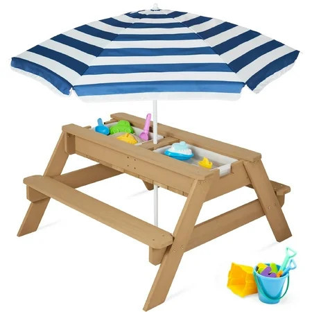 Best Choice Products Kids 3-in-1 Outdoor Sand and Water Activity Picnic Table with Umbrella - Blue | Walmart (US)