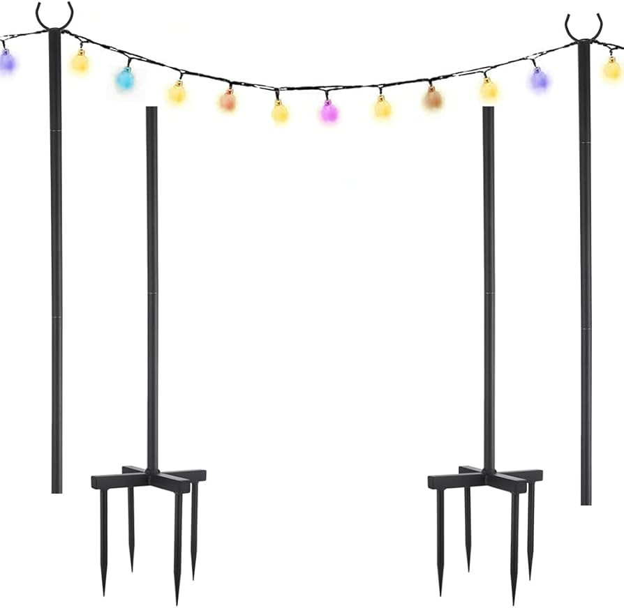 String Light Poles for Outdoor Lights 2 Pack,100 Inch Height Adjustable Metal Stand Pole with Hoo... | Amazon (US)