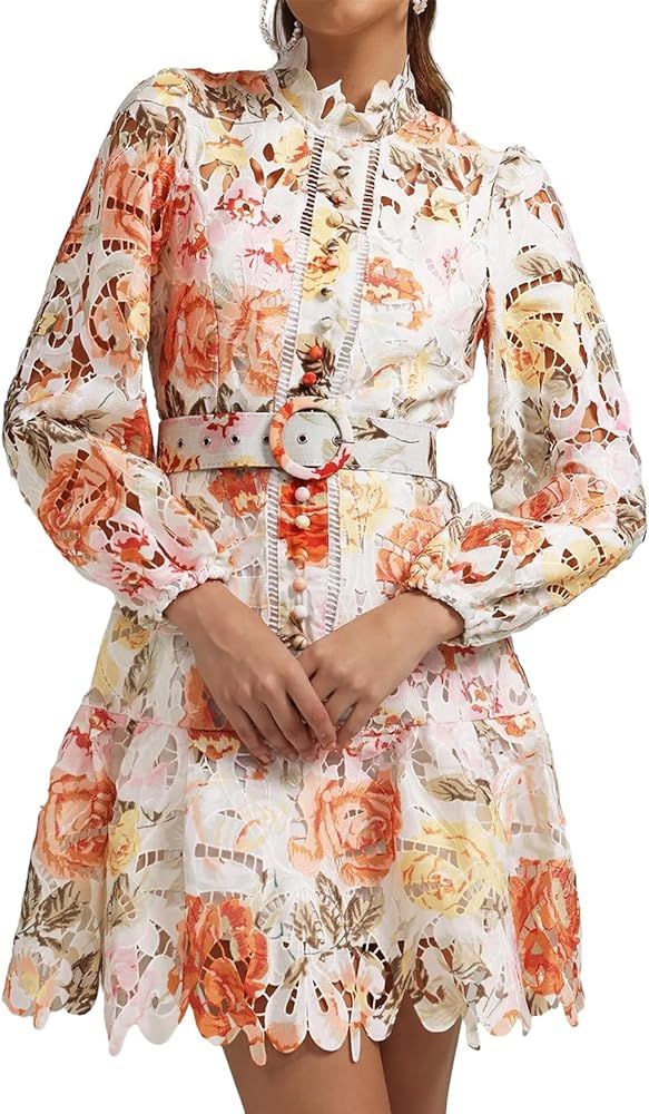 Mini Printed Floral Dress Elegant Cut Out Dress Belted Wrap Dress | Amazon (US)