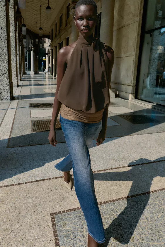 HALTER NECK BALLOON TOP WITH BOW | Zara UK