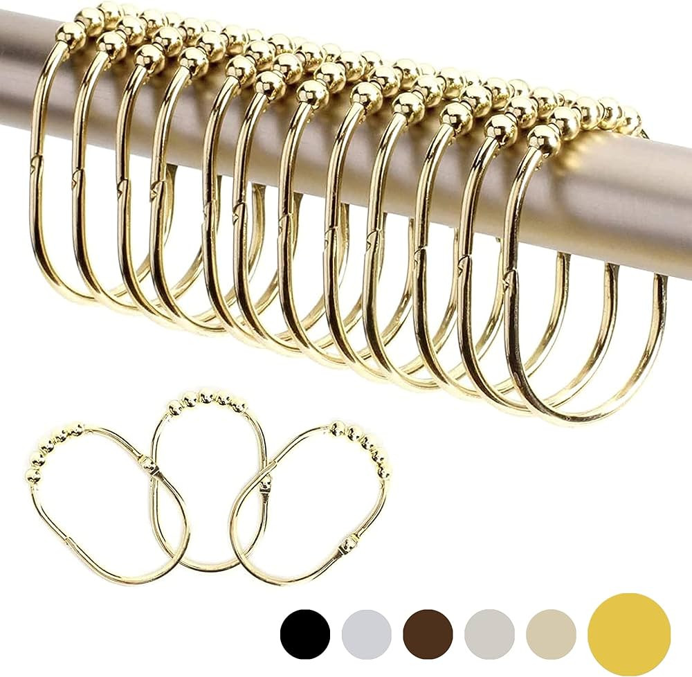 2LB Depot Wide Shower Curtain Hooks/Rings Set, Decorative Gold Finish , Easy Glide Rollers , 100%... | Amazon (US)