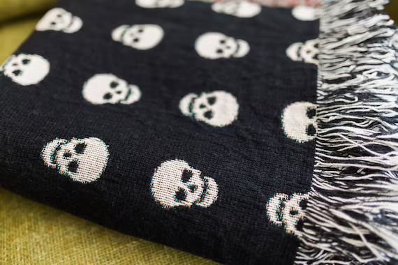 Skull Throw Blanket - Black Home Decor, Gift for Him, Goth Decor & Bedding, Halloween Skeleton | Etsy (US)