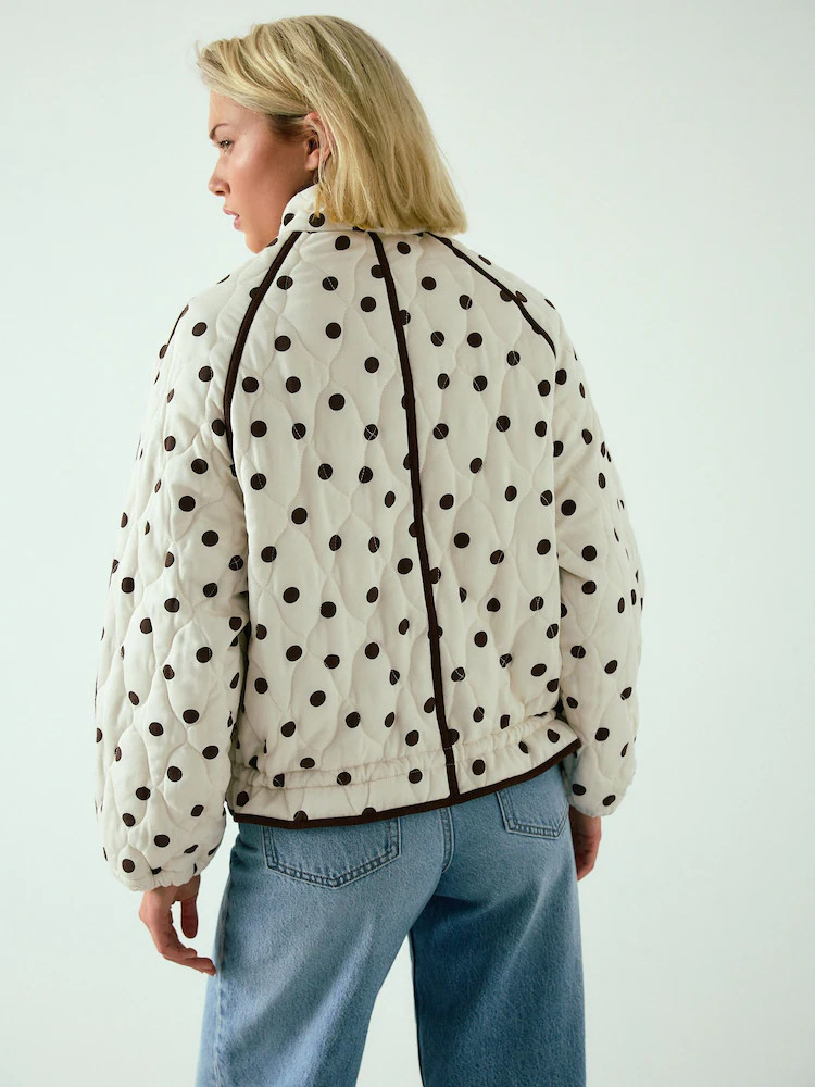 Brown/White Quilted Funnel Neck Jacket | Next EU