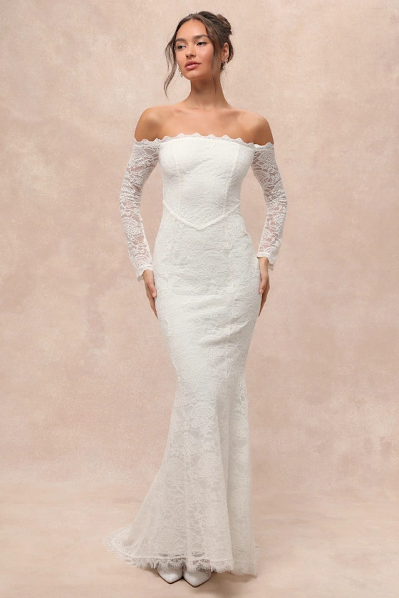 Beloved Promise White Lace Off-the-Shoulder Mermaid Maxi Dress | Lulus