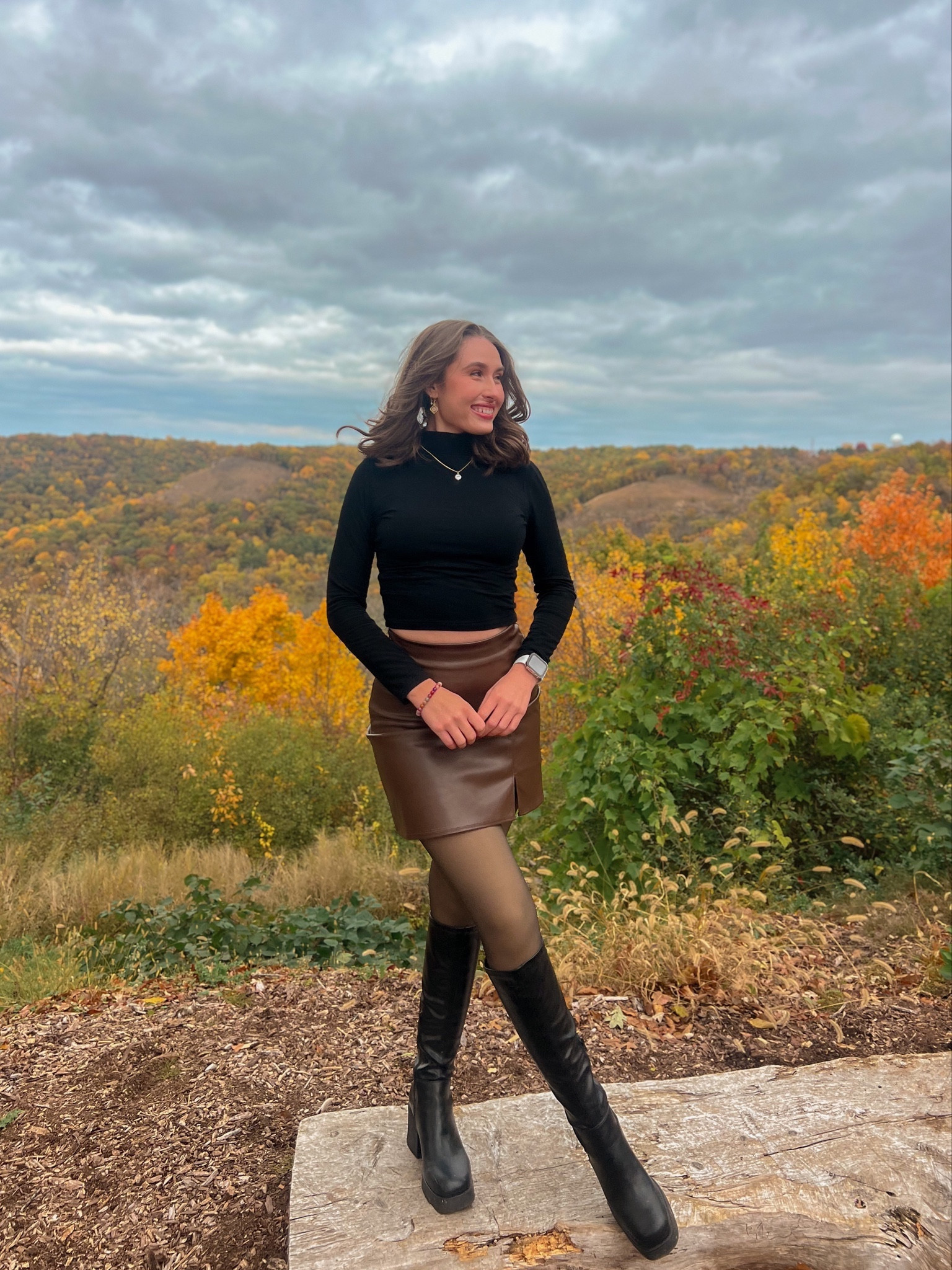 thanksgiving dinner outfit | fall dressed up outfit inspo 🍁

•Old Navy high-waisted mini skirt size xs in espresso 

•REORIA Mock Turtleneck Long Sleeve Crop Tops size m in black

•Call it spring vegan leather tall under the knee platform blocked heeled boots in black

• Dainty gold pearl necklace 

•Cannot forget fleece lined tights to stay warm 💘

#LTKstyletip #LTKSeasonal #LTKHoliday