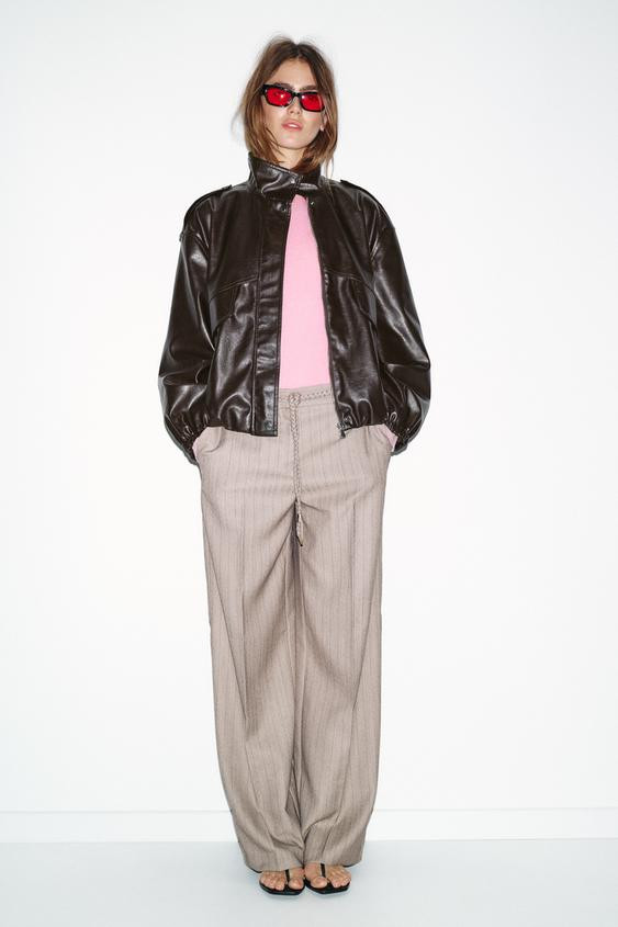 HERRINGBONE TROUSERS WITH BRAIDED BELT | Zara UK