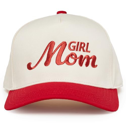 Funky Junque Canvas Snapback Trucker Hat - Father's Day, Funny Mom Hat, Baseball Cap for Mom & Dad - Girl Mom - Red/Beige | Amazon (US)