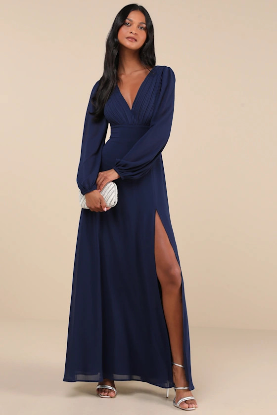 Marvelous Affair Navy Blue Pleated Lace-Up Maxi Dress | Lulus