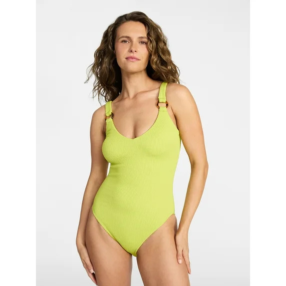 Time and Tru Women's and Women’s Plus Crinkle Plunge One-Piece Swimsuit, Sizes XS-3X | Walmart (US)
