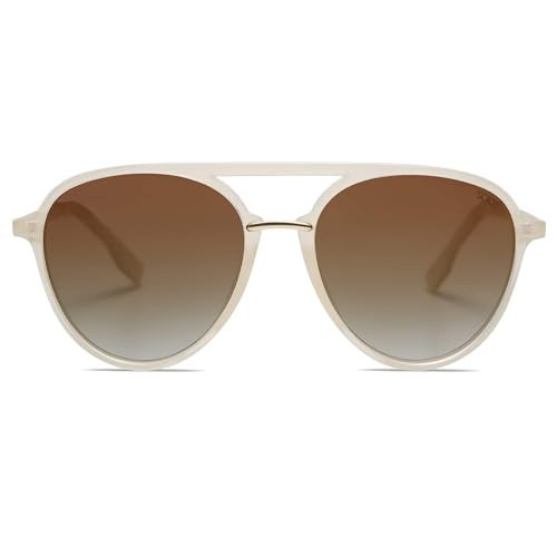 SOJOS Retro Aviator Polarized Sunglasses for Women Men Double Bridge Ladies Shades SJ2078 with Crystal Pink Frame/Gradient Brown Lens | Amazon (US)