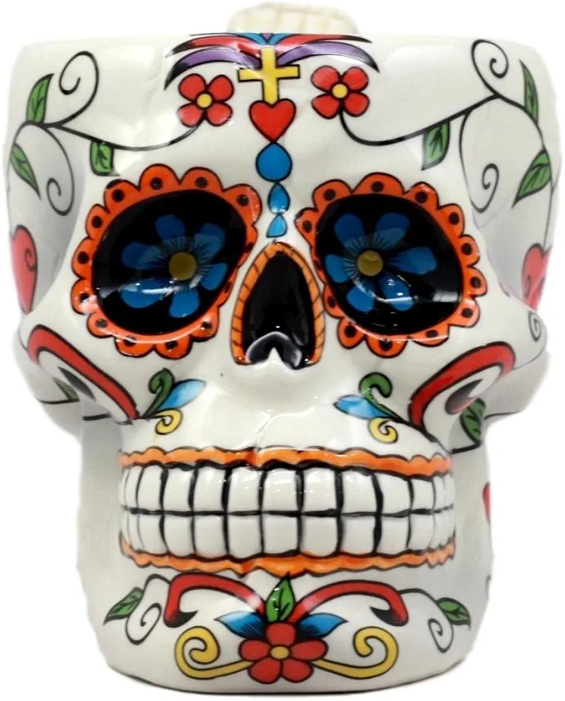 White Tribal Day of The Dead Crucifix Rosario Sugar Skull Drink Coffee Mug Cup Ceramic | Amazon (US)