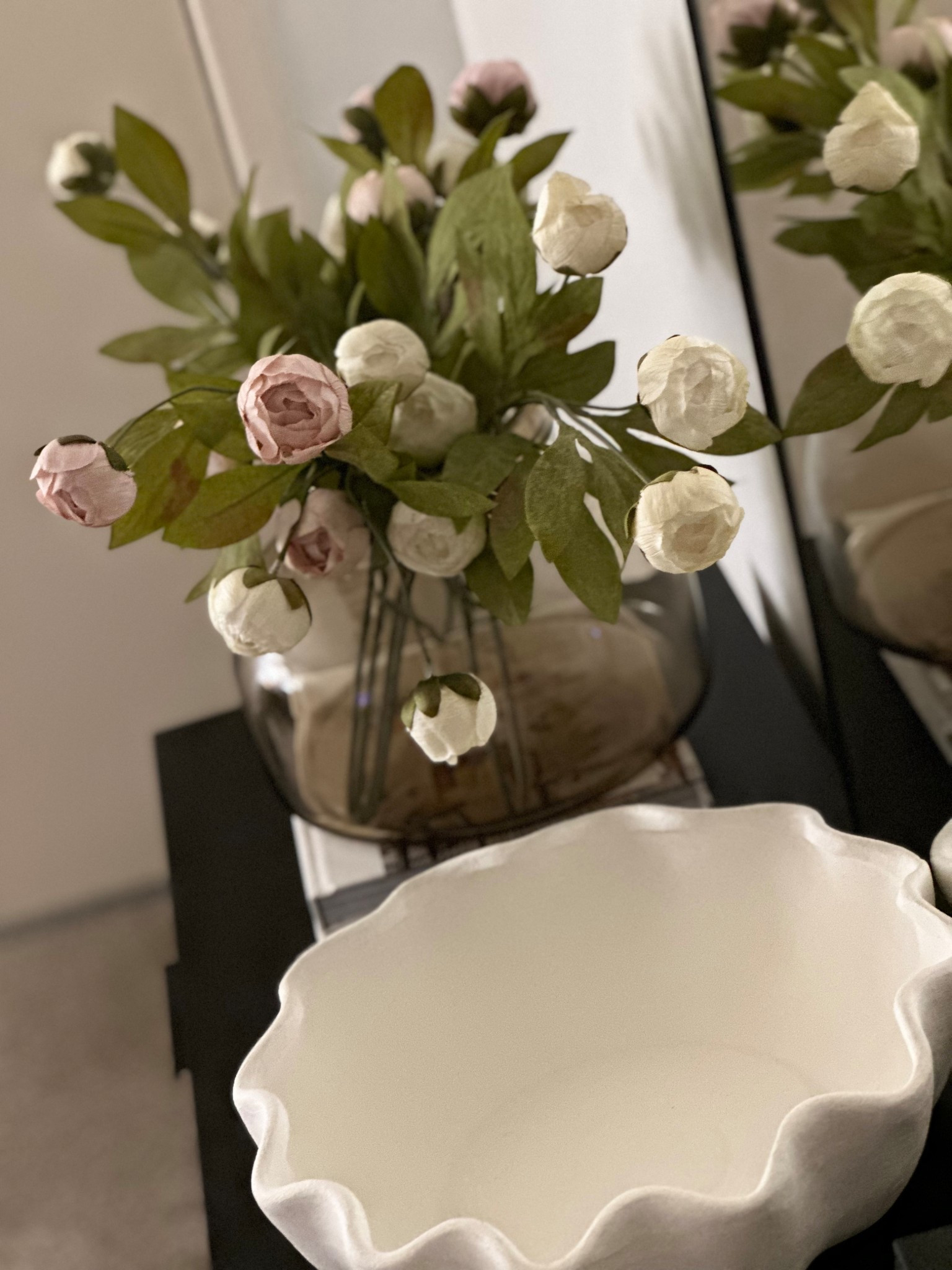 Peony stems, peonies, clear vase, white decorative bowl, console table styling, spring stems, spring florals, viral peonies 

#LTKSeasonal #LTKSaleAlert #LTKHome