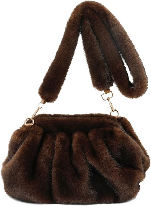 JQAliMOVV Faux Fur Clutch Dumpling Bag Winter Furry Purse for Women Fluffy Shoulder Bag Fuzzy Han... | Amazon (US)