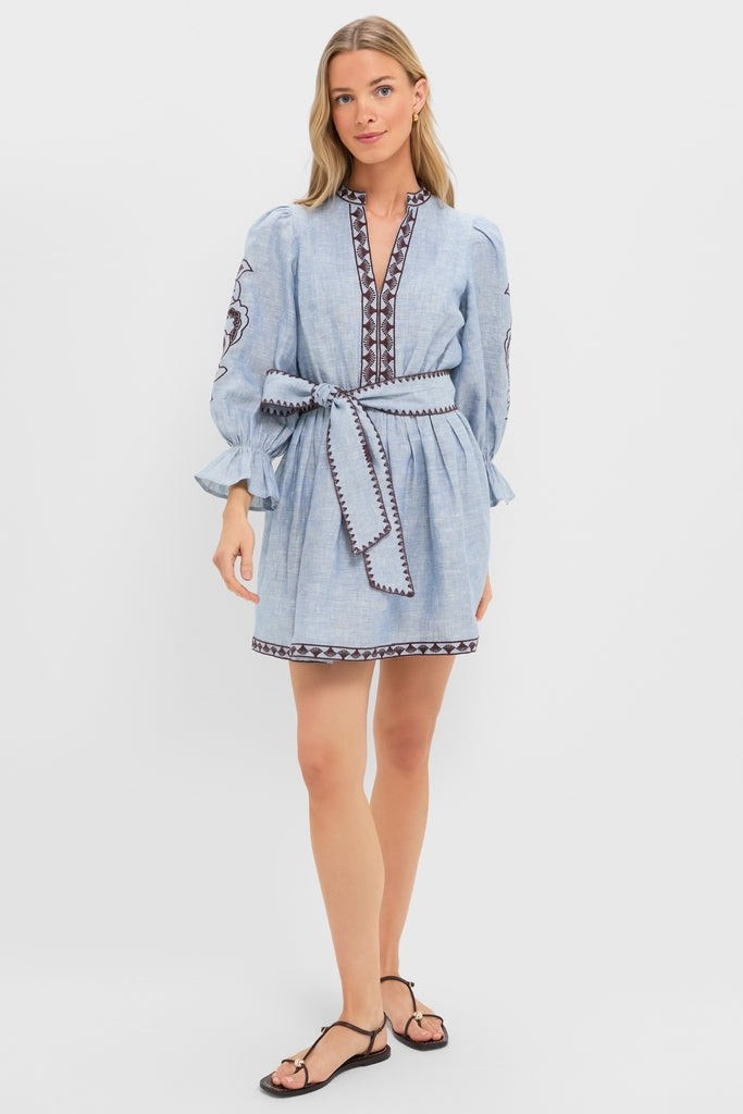 Chambray Embroidered Dowling Mini Dress | Tuckernuck (US)
