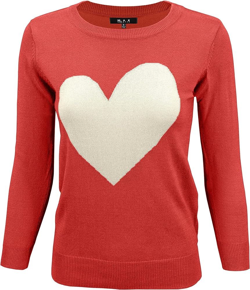 YEMAK Women's Pullover – 3/4 Sleeve Crewneck Cute Heart Chenille Casual Knitted Sweaters MK3595... | Amazon (US)