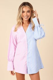 Della Stripe Long Sleeve Romper - Pink/Blue | Petal & Pup (US)