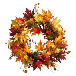 24" Autumn Maple Leaf & Berries Fall Wreath | Michaels Stores