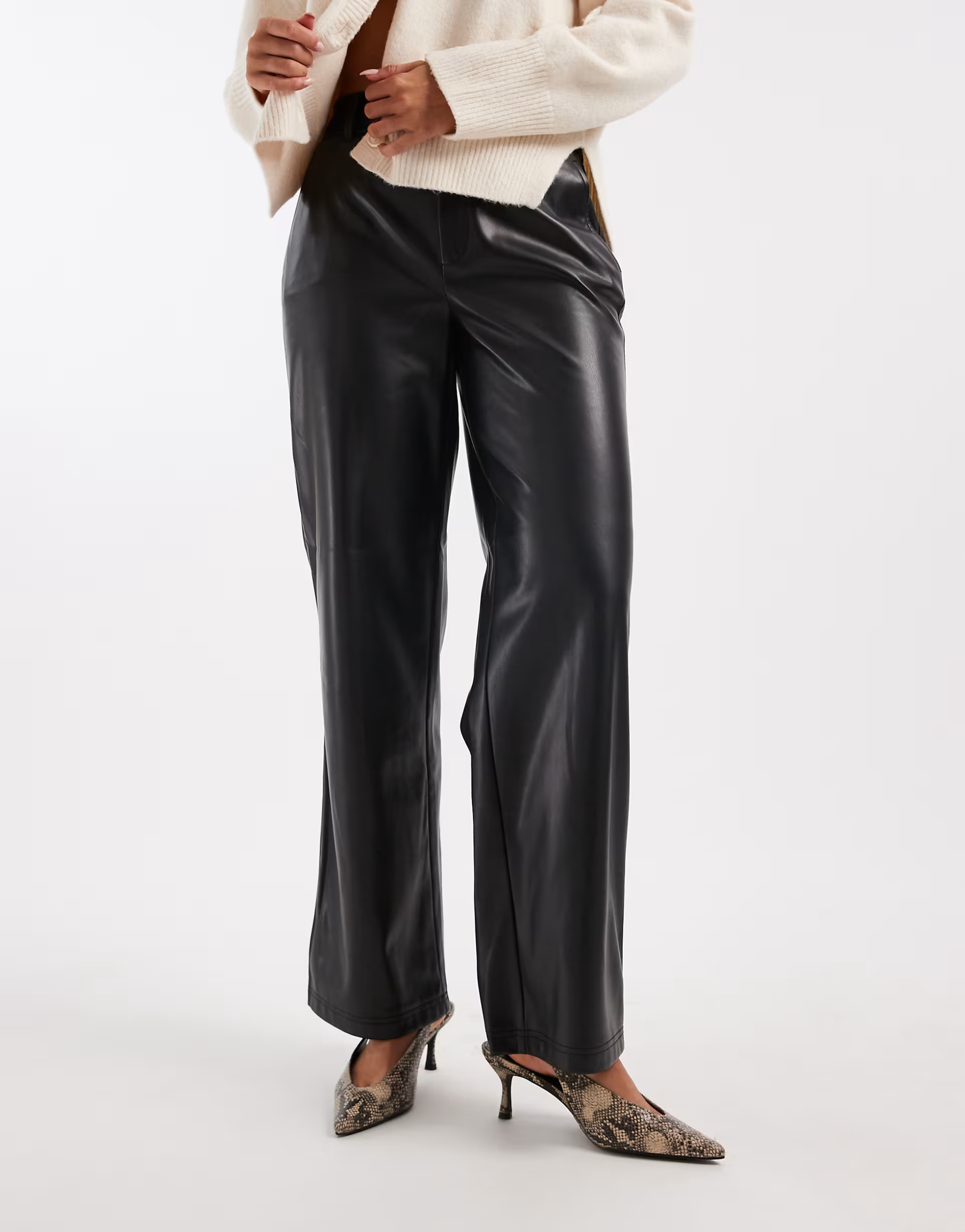ONLY wide leg faux leather trousers in black | ASOS (Global)