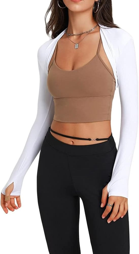 Naileksi Women Workout Open Front Bolero Shrug Crop Top Long Sleeve Solid Slim Fit Casual Cropped... | Amazon (US)