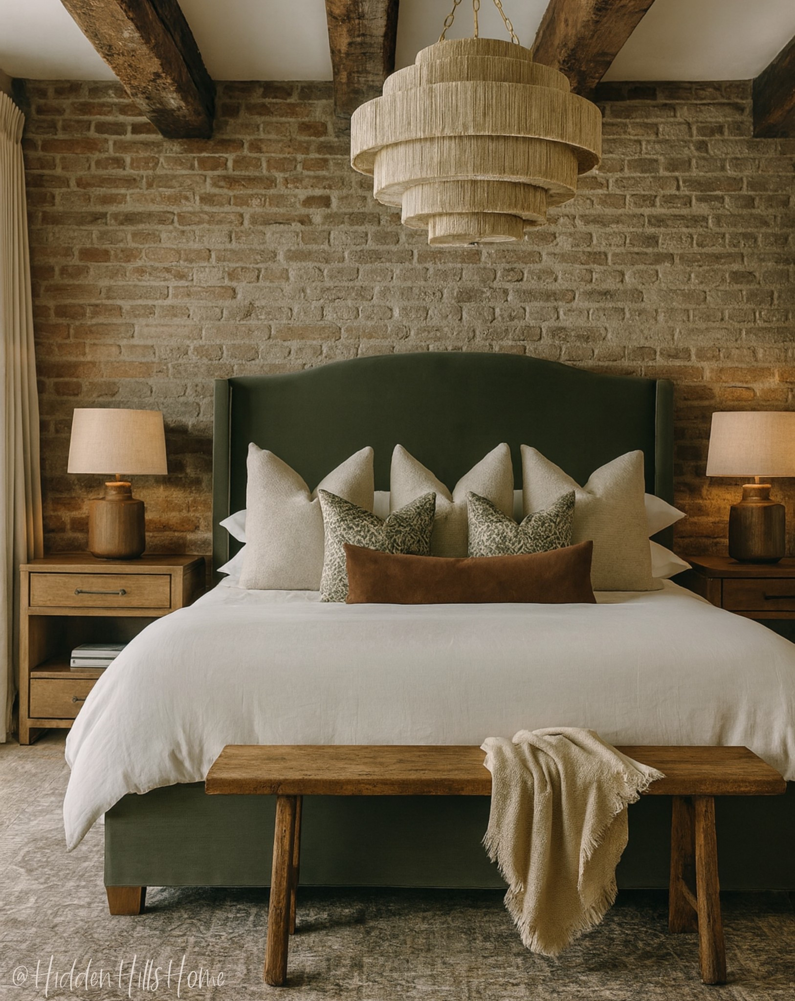 Primary bedroom mood board, rustic bedroom design, brick accent wall bedroom, upholstered bed #bed 


#LTKHome #LTKSeasonal #LTKSaleAlert