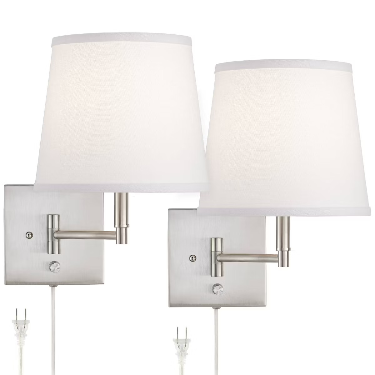 360 Lighting Lanett Modern Swing Arm Wall Lamps Set of 2 Brushed Nickel Plug-in Light Fixture Whi... | Target