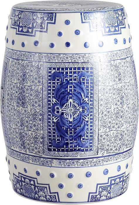 JONATHAN Y Acanthus Ceramic Garden Stool 17.75" Chinoiserie Drum Indoor/Outdoor Patio Seat, Tradi... | Amazon (US)