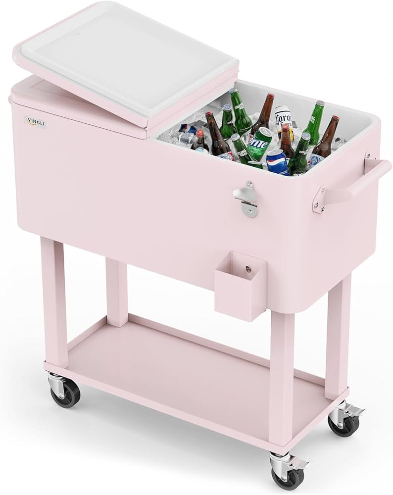 VINGLI 80 Quart Rolling Cart on Wheels, Portable Bar Drink Cooler, Beverage for Patio Pool Party,... | Amazon (US)