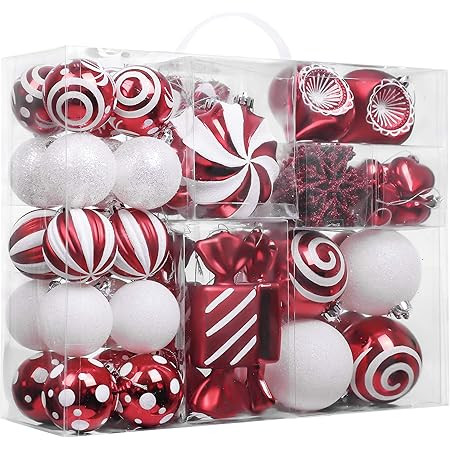 Amazon.com: XmasExp Red Christmas Ball Ornaments Shatterproof, Plastic Ball Decoration Set Bauble... | Amazon (US)