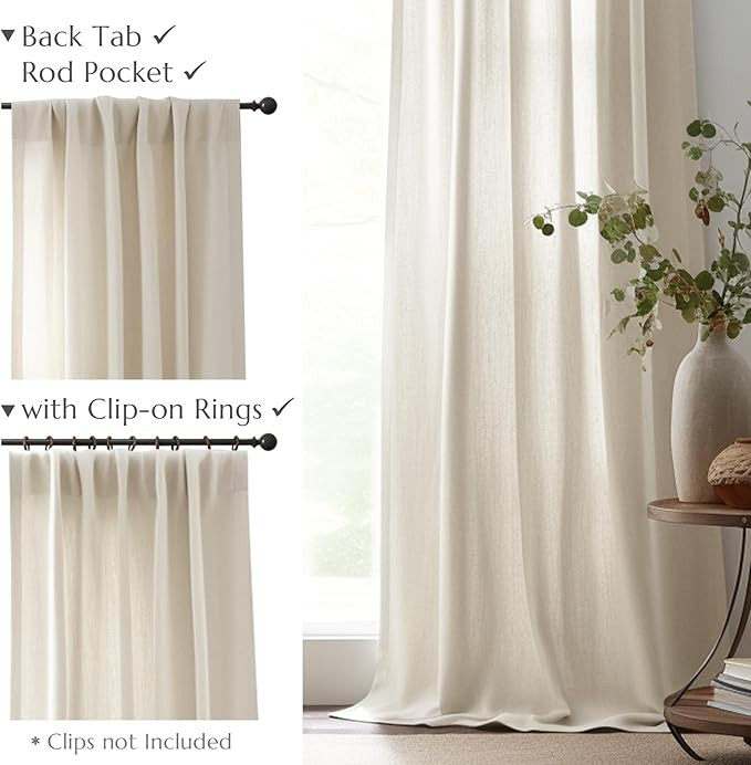 jinchan Linen Curtain for Living Room 108 Inch Length Extra Wide for Room Divider Crude Curtain R... | Amazon (US)