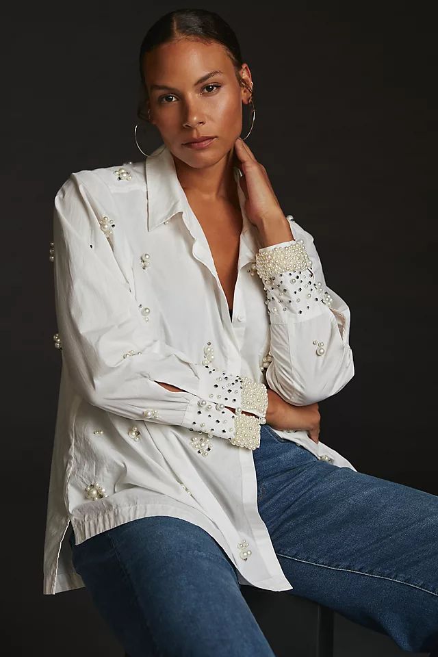 Maeve Pearl-Embellished Shirt | Anthropologie (US)