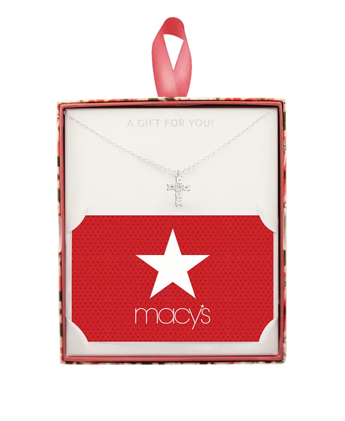 Cubic Zirconia Cross Silver Plate Necklace in Gift Card Box | Macy's