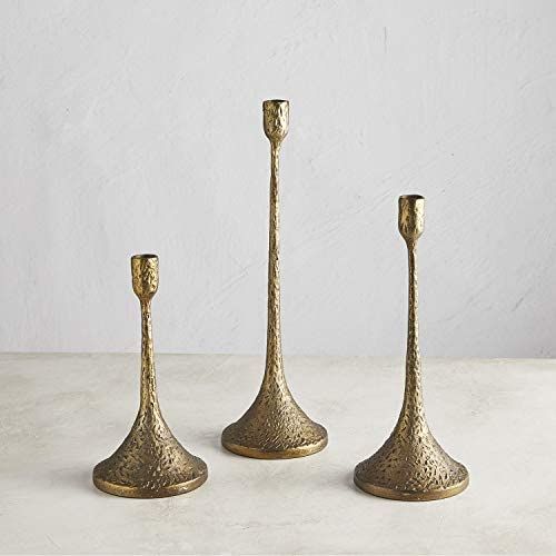 47th & Main Textured Metal Candlestick Candle Holder, 16.75" Tall, Brass | Amazon (US)