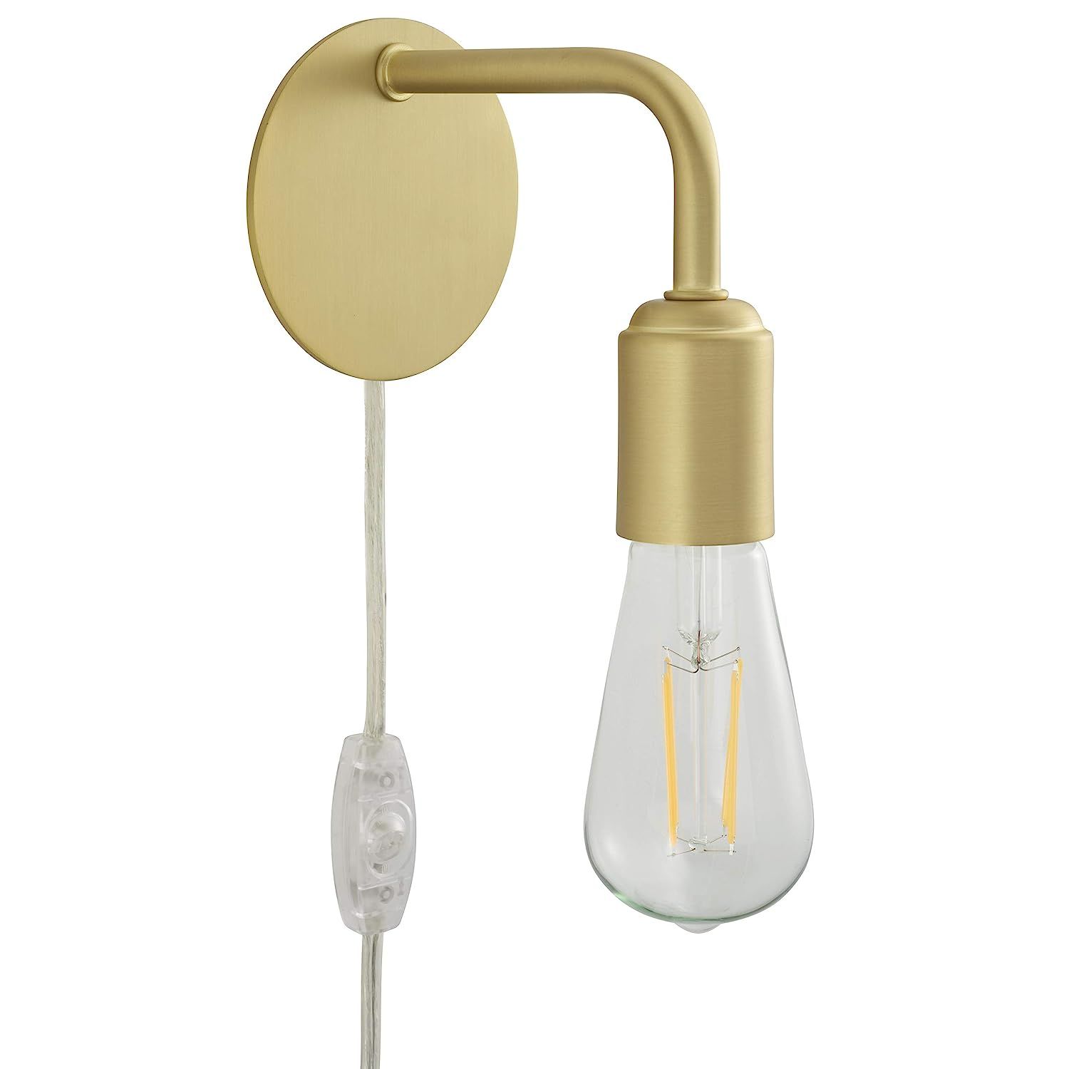 Trasso Industrial Plug in Wall Sconce | Satin Brass Bedroom Wall Lights with LED Bulb LL-WL112-3SB | Amazon (US)