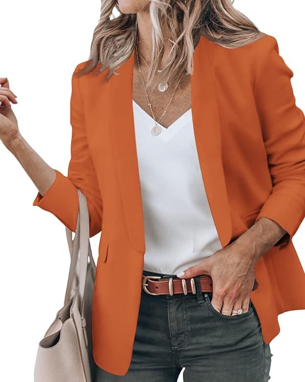 Newffr Womens Casual Blazer Jackets - Open Front Long Sleeve Lapel Collar Work Office Jackets Bla... | Amazon (US)