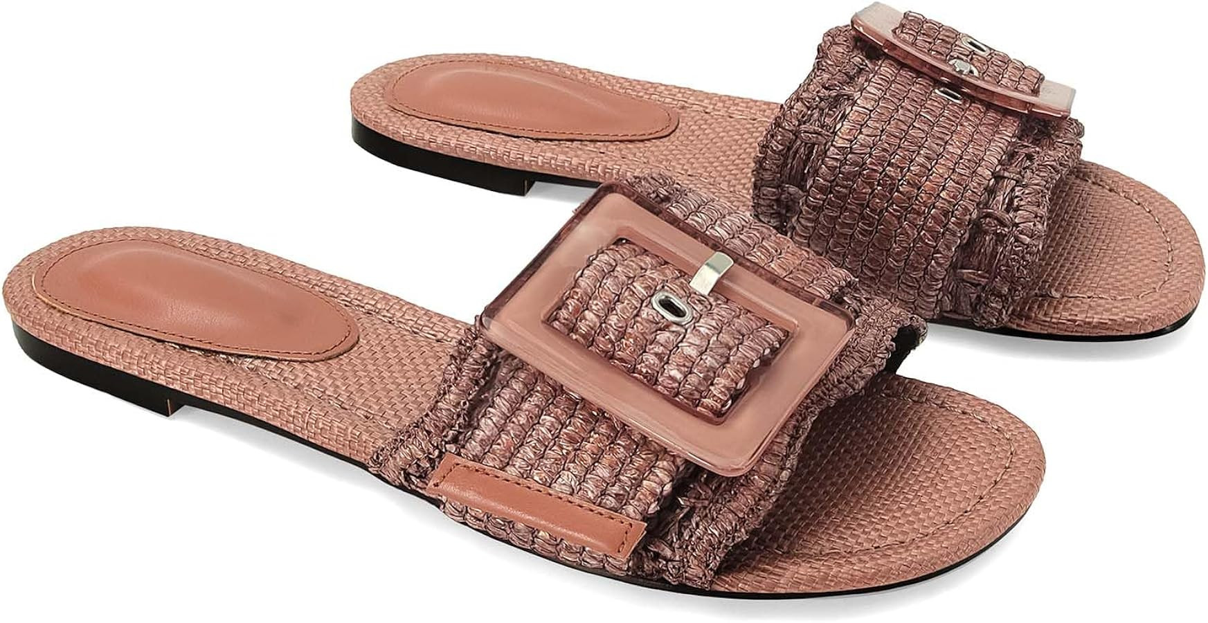 Raffia Sandals for Women Buckle Straw flats Woven Braided Rattan Slides Summer Beach Sandals Comf... | Amazon (US)