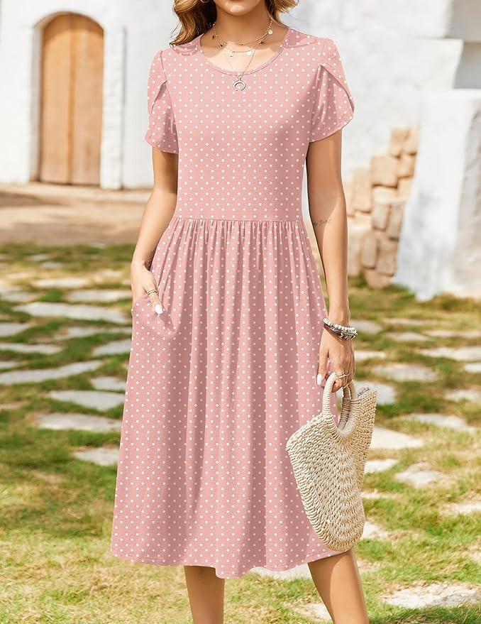 Zeagoo Women Summer Short Sleeve Midi Dress with Pockets Casual Aline Flowy Tshirt Dress Floral V... | Amazon (US)