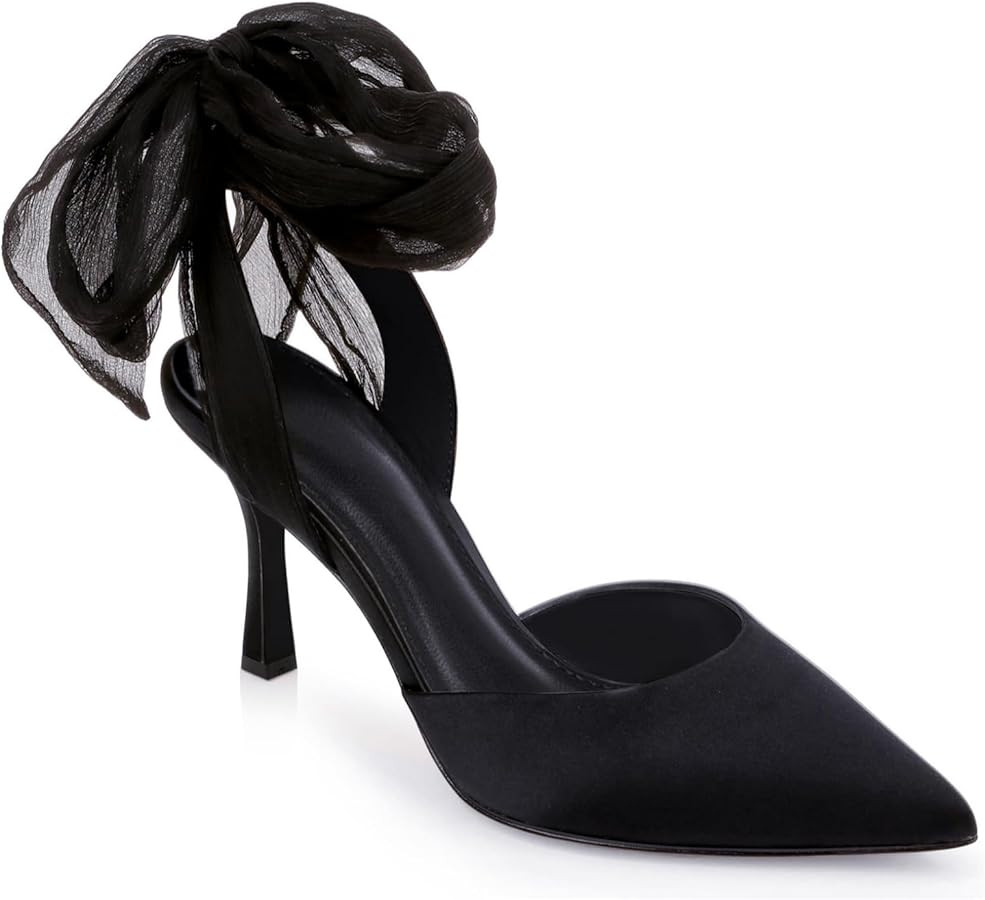 Womens Satin Heels Dress Shoes Pumps
        Wedding, Bridal, Elegant, Low Heel, Pointed, Closed ... | Amazon (US)