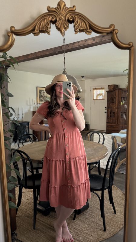 Linen dress, summer hat, woven straw hat