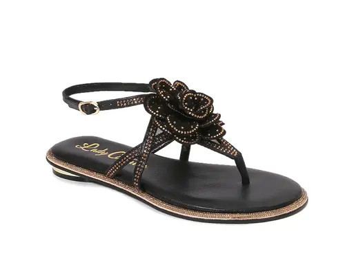 LADY COUTURE Flower Thong Flat Sandal in Black at Nordstrom, Size 9 | Nordstrom