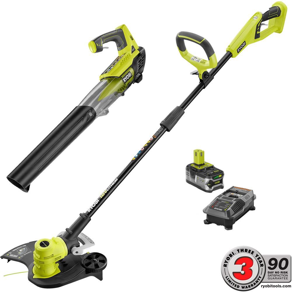 ONE+ 18-Volt Lithium-Ion Cordless String Trimmer/Edger and Jet Fan Blower Combo Kit - 4.0 Ah Batt... | The Home Depot