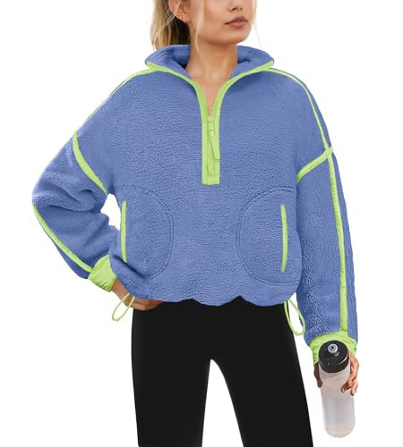 Yanekop 1/4 Zip Pullover Women Zip Up Sweatshirt Fleece Pullover Christmas Sweaters Long Sleeve V Neck Sweaters(Purple Blue,XL) | Amazon (US)