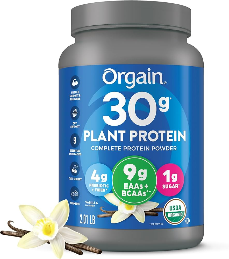 Orgain Organic 30g Vegan Protein Powder, Vanilla, 9g EAAs + BCAAs, Plant Protein, 4g Prebiotic + ... | Amazon (US)