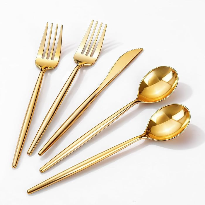 Rubtlamp 90Pcs Gold Plastic Silverware, Gold Disposable Utensils, Plastic Cutlery Include 30 Plas... | Amazon (US)