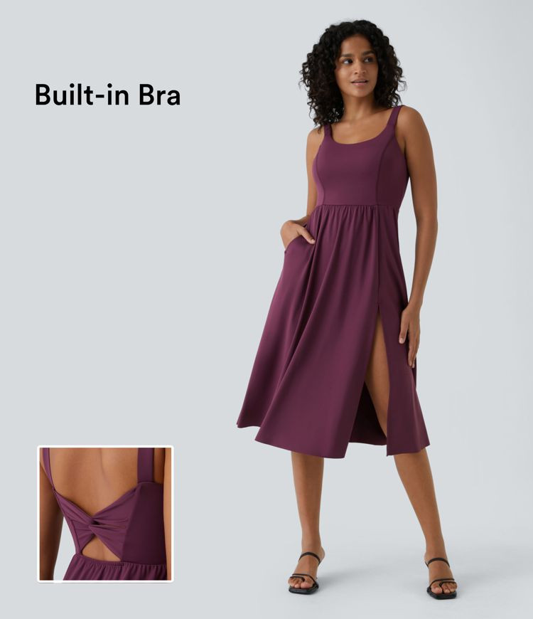 Women’s Padded Backless Twisted Split Midi Casual Dress - Halara | HALARA