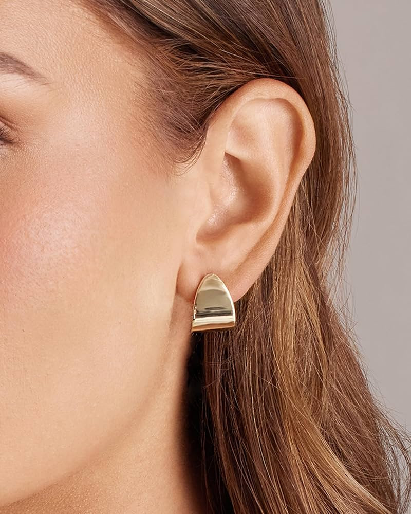 Amazon.com: PAVOI 14K Gold Plated 925 Sterling Silver Posts Chunky Hoop Earrings | Statement Hugg... | Amazon (US)