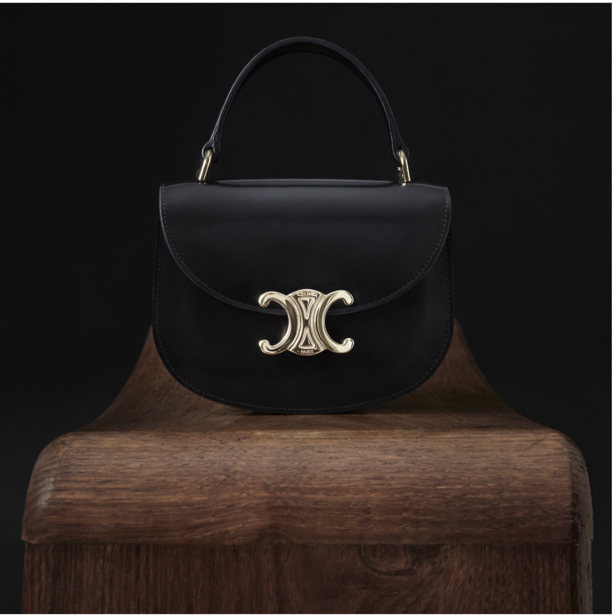 CELINE BAGS MINI BESACE TRIOMPHE IN SHINY CALFSKIN BLACK in 2023