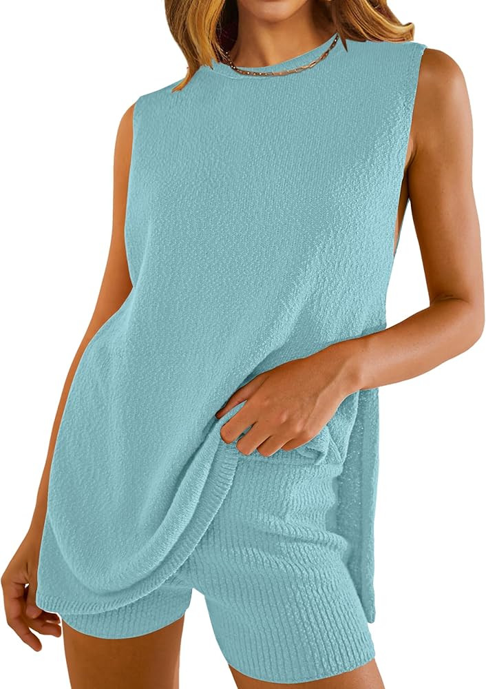 NENONA Women's Summer Sleeveless Sweater Sets Casual Knit Tunic Tops and Shorts 2 Piece Outfits | Amazon (US)